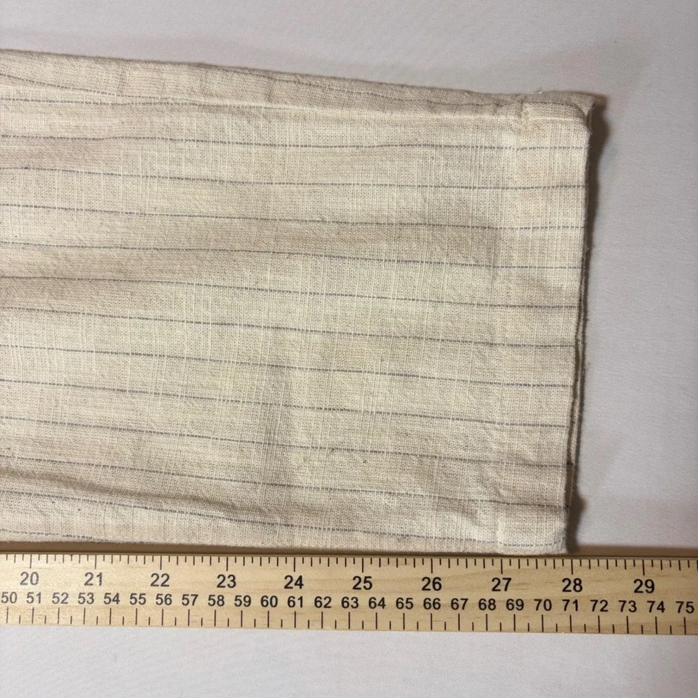 Zara Womens XL Pinstripe Drawstring Linen Blend Pants Cream Blue‎ High Rise